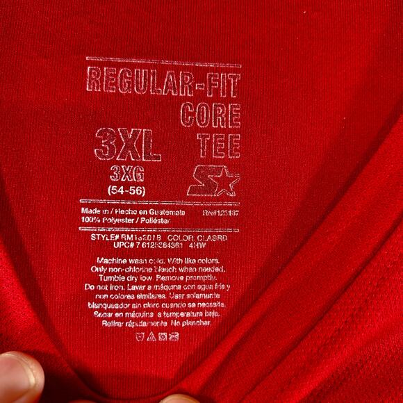 Starter Regular Fit Core Tee Mens 3XL Red Short Sleeve Workout Shirt Performance - Picture 2 of 9